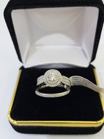 REAL 14k White Gold Diamond Ring Round Shaped Ladies Wedding Engagement