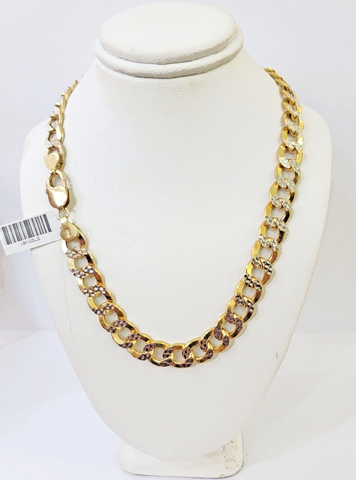 Real 10k Yellow Gold Cuban Curb Link Chain 9mm gold with diamond cuts