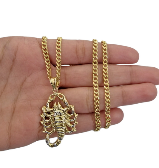 10k Yellow Gold Scorpion Pendent 3mm  20" 22" 24" 26" 28" Inch Miami Cuban Chain