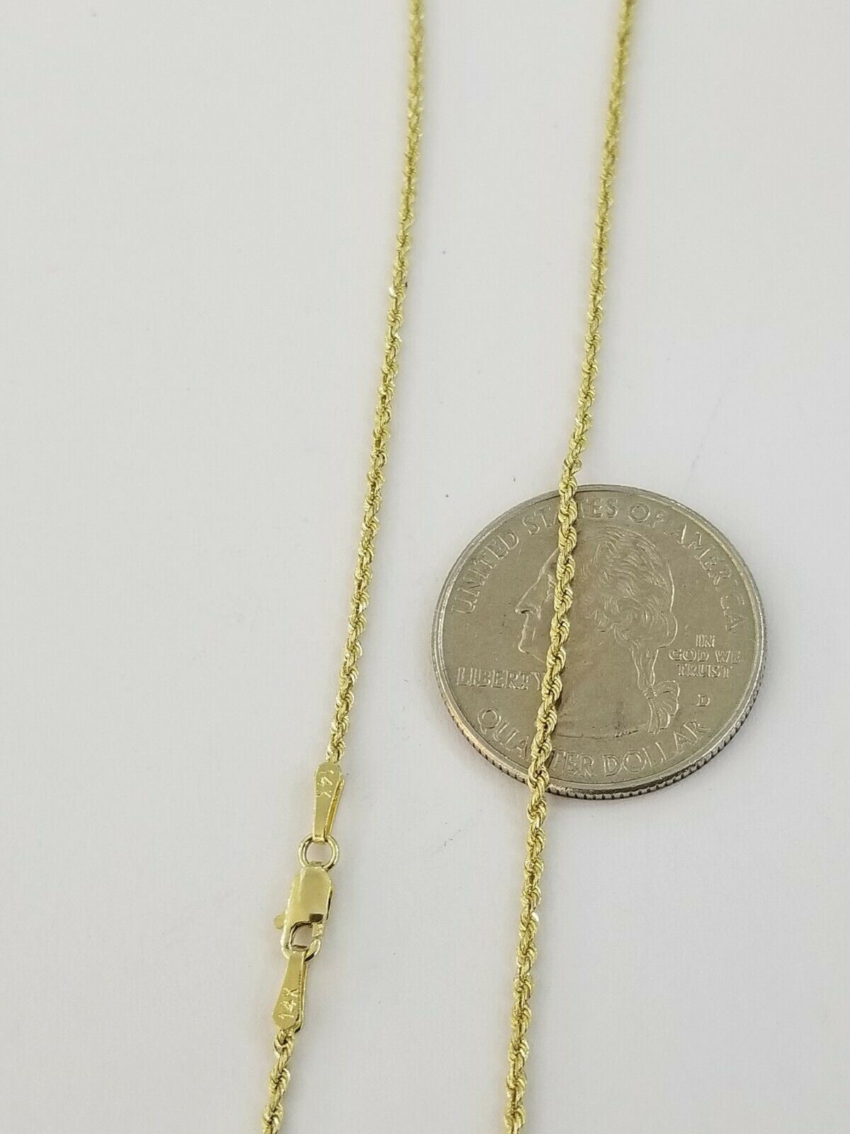 14K Solid Yellow Gold Rope Kids Chain Necklace 1.5mm 14" inch long Children Real