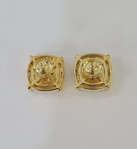 10k Yellow Gold Flower Earrings Real Diamond Screw-Back Women Men Studs