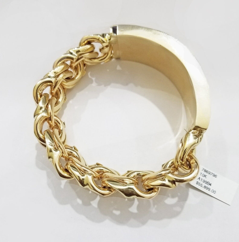 10k Solid Yellow Gold Chino ID Bracelet Size 8.5 Inches Box Lock Real –  Globalwatches10