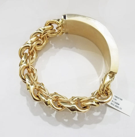 Real 10k Yellow Gold Chino ID Bracelet 22 mm 8.5 Inch For Men's 10kt Gold