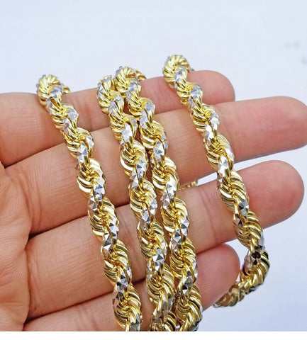 Solid 10K Gold Rope Chain 7mm Men's Necklace Diamond Cut 10kt Yellow Gold 30"