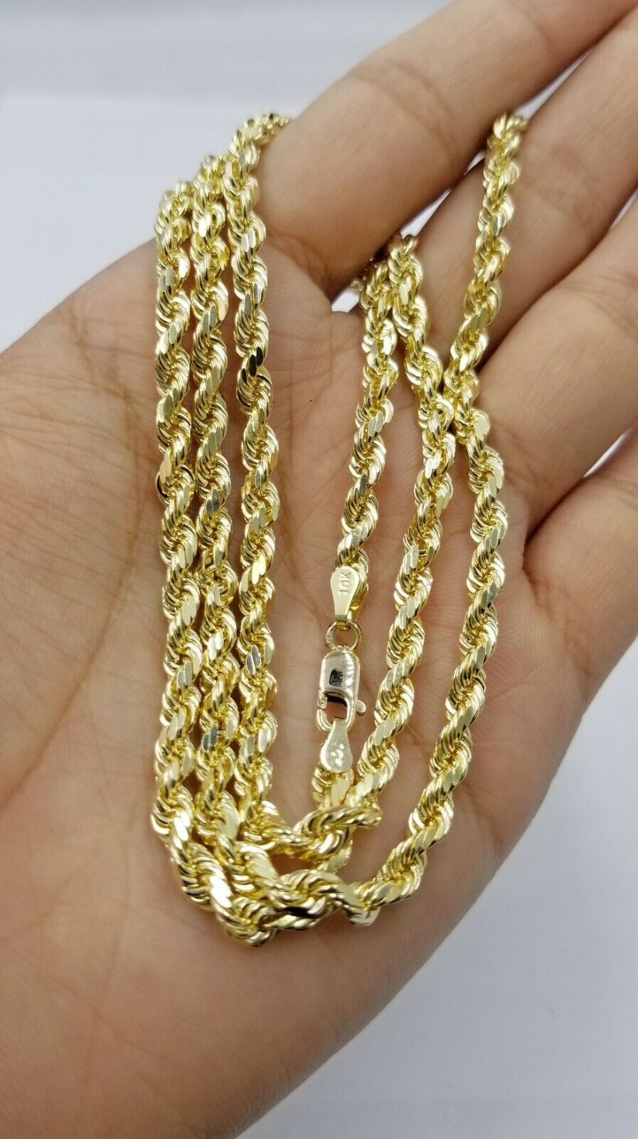 SOLID 5mm 20" 10k Yellow Gold Rope Chain Diamond Cut Men Women Real Brand new