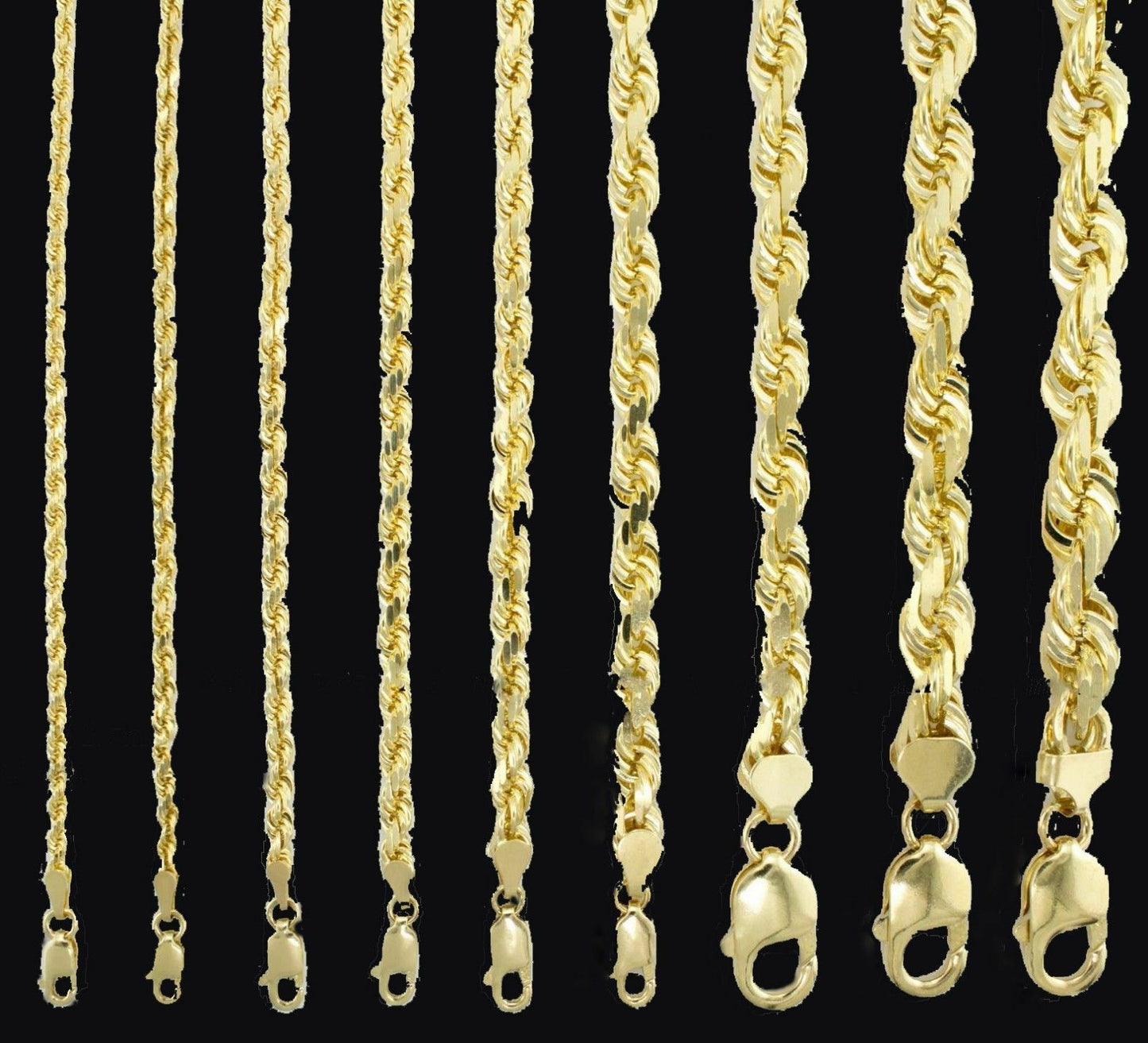 SOLID 10k Yellow Gold Rope Chain Necklace 18"- 30" Length 1mm-5mm Thick REAL