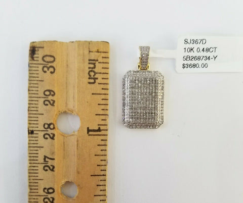 10K Yellow Gold Real 0.48CT Diamond Pillow Charm 1"Inch Square 3D Dome Pendent