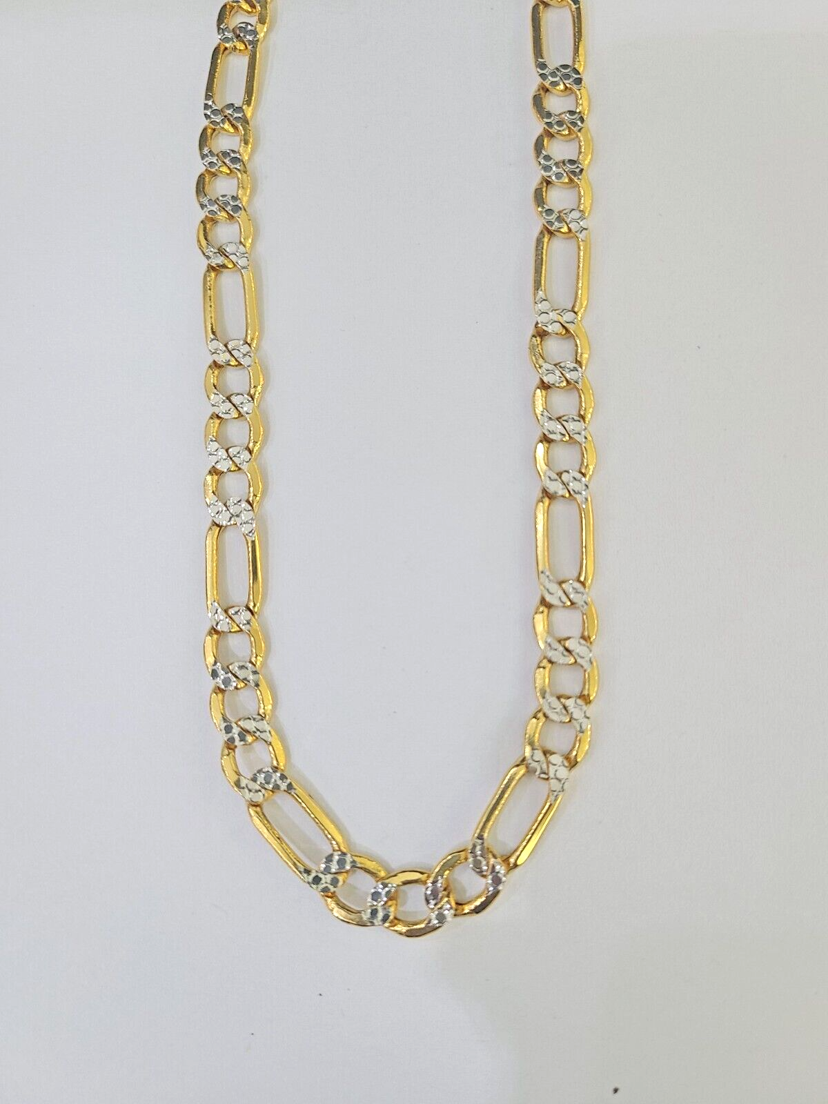 Real 10k Yellow Gold Figaro Link Chain 7mm 24 Inch Diamond Cut Necklace