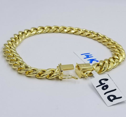 Real 14k Yellow Gold Miami Cuban Chain Bracelet For Men's 10mm 9.5" Solid Gold