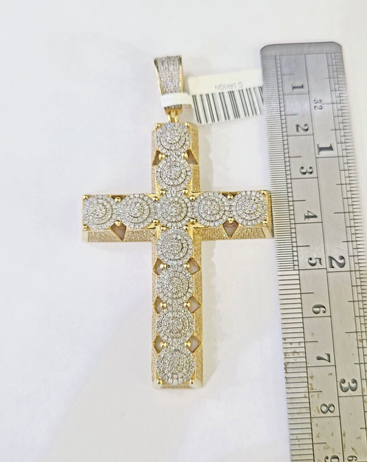 10k Circular Shaped Diamond Cross Charm Made With Yellow Gold And Diamonds