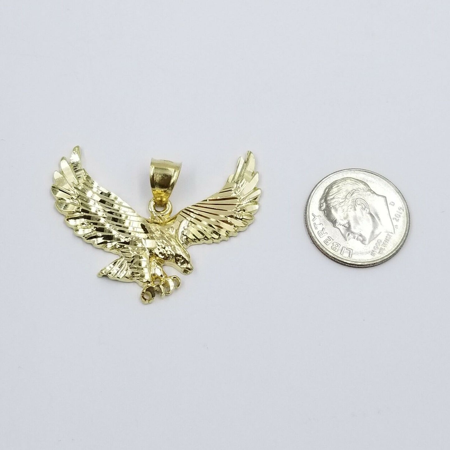 REAL10k Yellow Gold Flying Eagle Charm Pendent Miami Cuban Chain 3mm 18 20 22 24