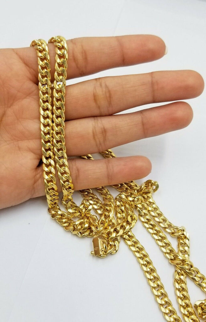 Real 10k Yellow Gold necklace Miami Cuban Link Chain 6mm Mens 10kt 24" Box Lock