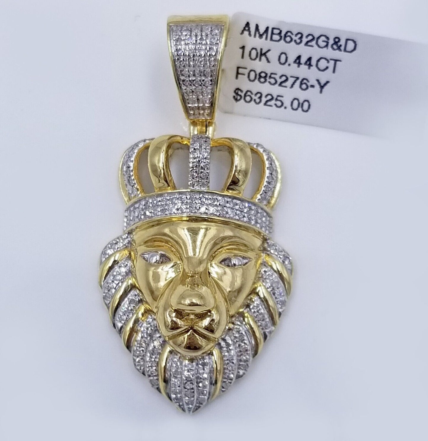 Real 10K Yellow Gold Diamond King Lion Head Pendant Charm Genuine