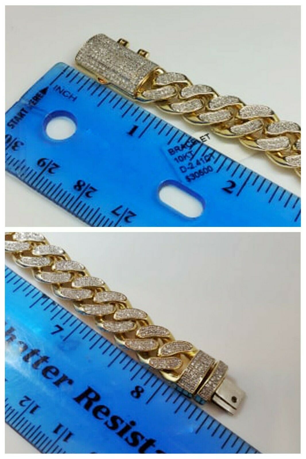 Diamond Bracelet 10k Solid Gold Cuban link Bracelet 9 Inch 8mm 2.5 CT Box Clasp