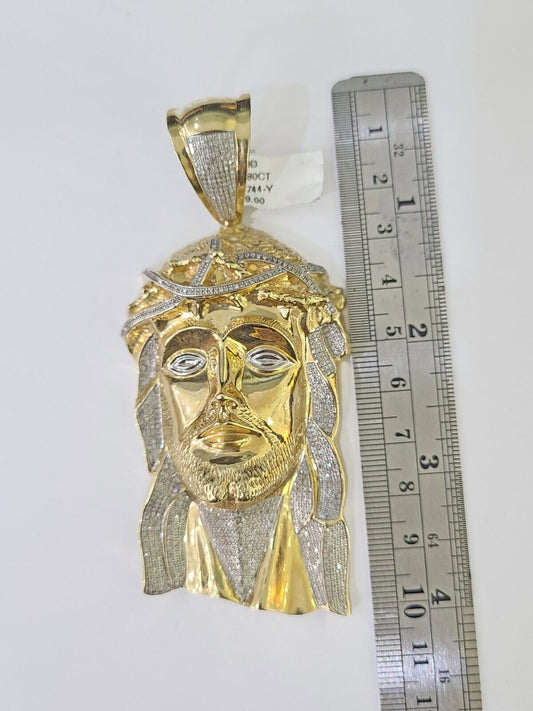 Real 10K Diamond Jesus Head Charm Yellow Gold Pendant Genuine Real