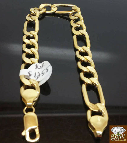 Mens 10k Yellow Gold Bracelet Cuban Link/ Figaro 8.5 Inches 8.5 MM Bracelet