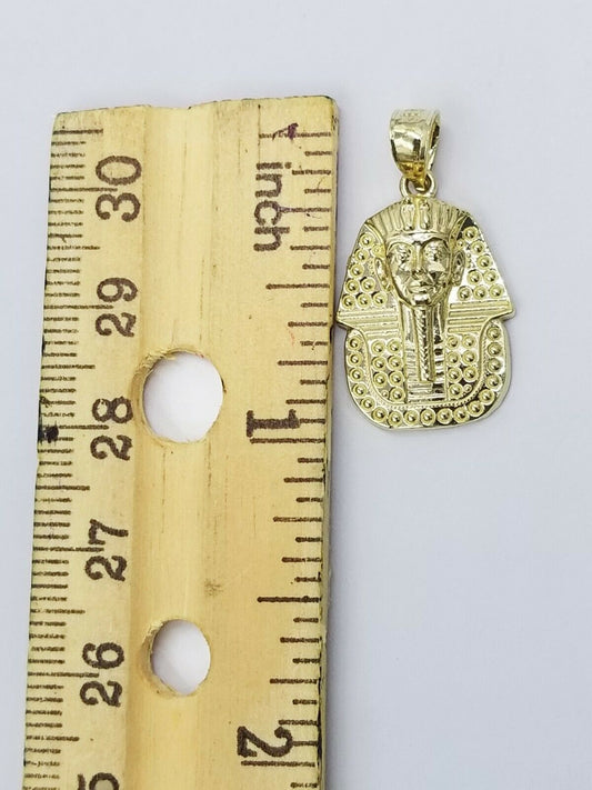 10k Egyptian King Yellow Gold Pharaoh Charm Mens Diamond Cut Design Pendant Real