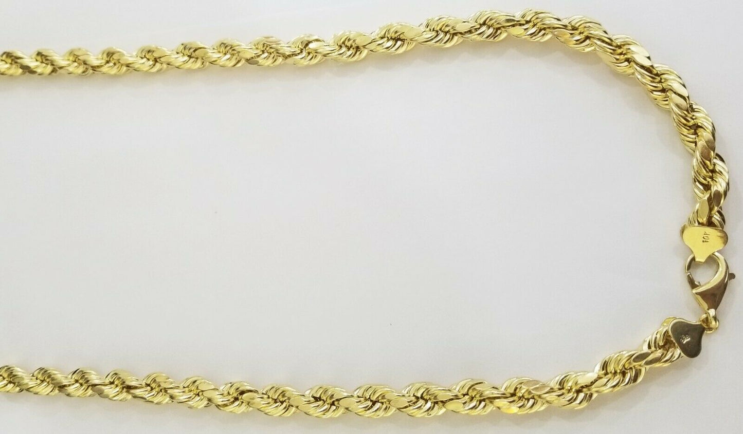 REAL 10k Yellow Gold Rope Chain 10mm 24" Men's thick necklace 10kt diamond cuts