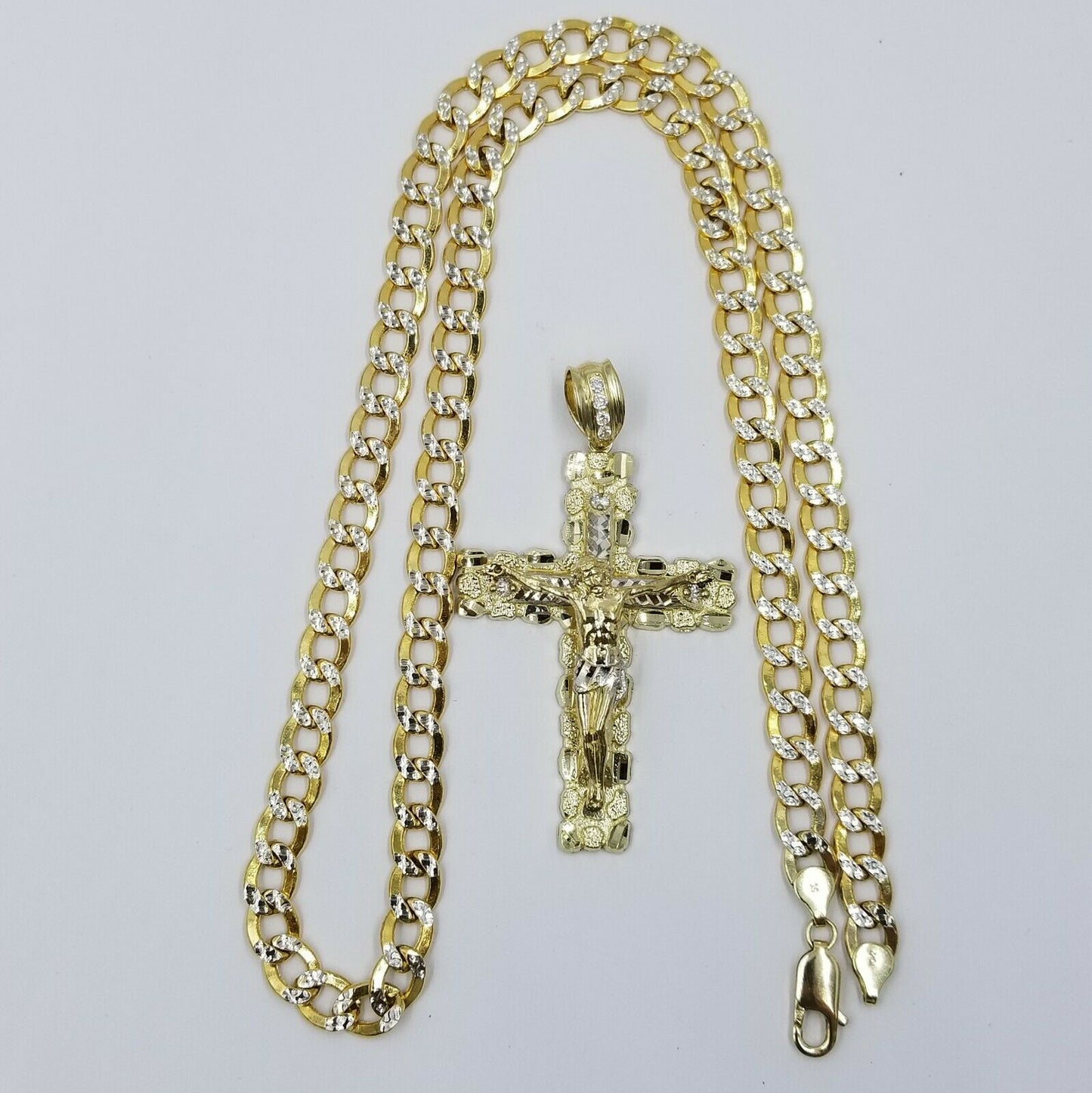 Real 10k Gold Cross And 10k Cuban Link 26" Necklace 3" Pendant Charm Chain Set