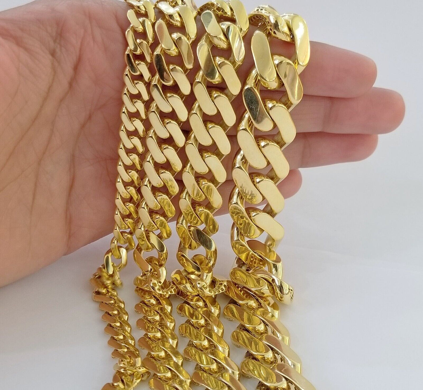 10K Real Yellow Gold Miami Cuban Monaco Chain 9" Bracelet 7mm 11mm 13mm 17mm