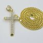 10k Yellow Gold Cross Charm pendant with 5mm Miami Cuban Diamond Cut Jesus REAL