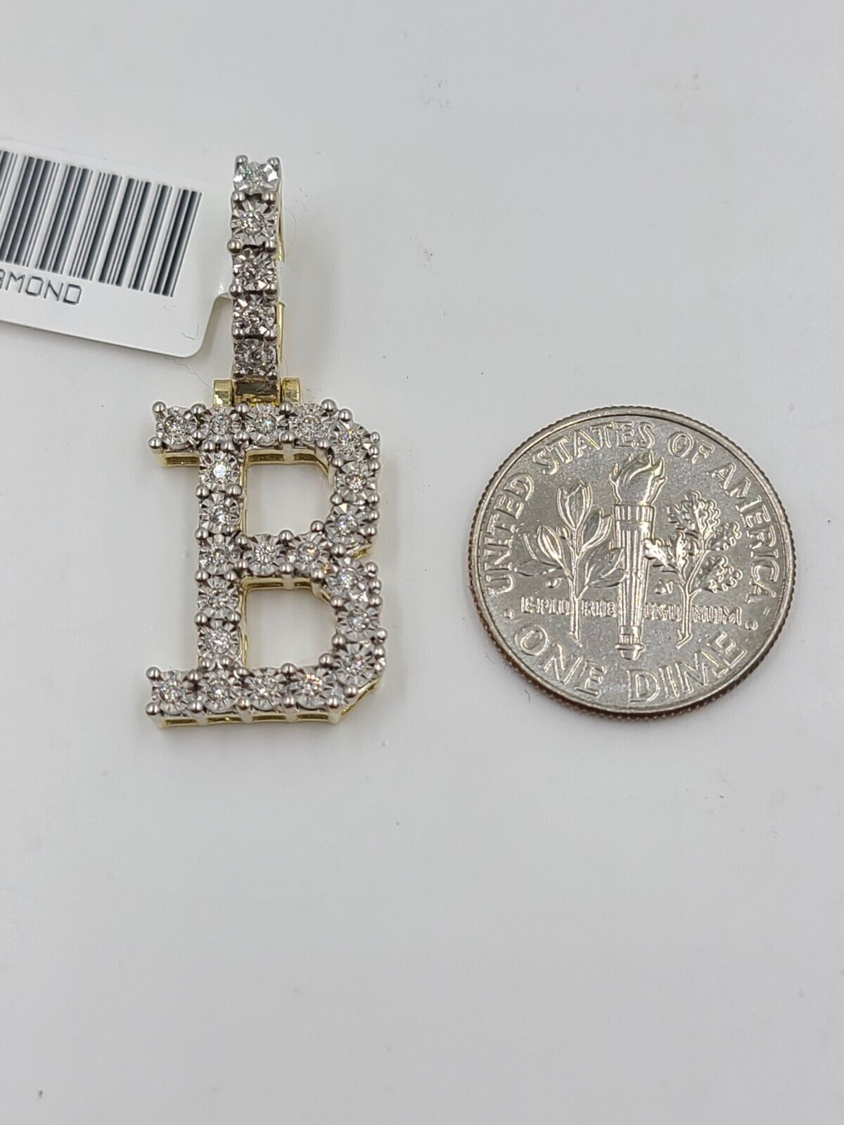 Real 10k Gold & Diamond Letter "B" Initial Alphabet Charm/Pendant 1.25".