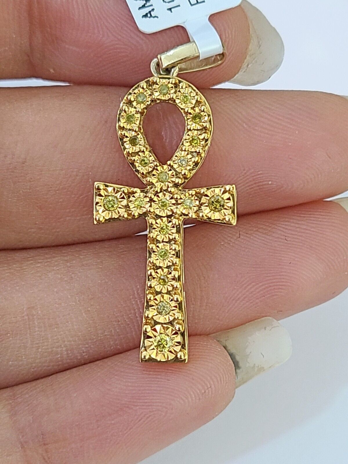 Best 10K Real Cross with Ankh Charm/Pendant 0.16CT Made with Yellow Gold and Diamonds