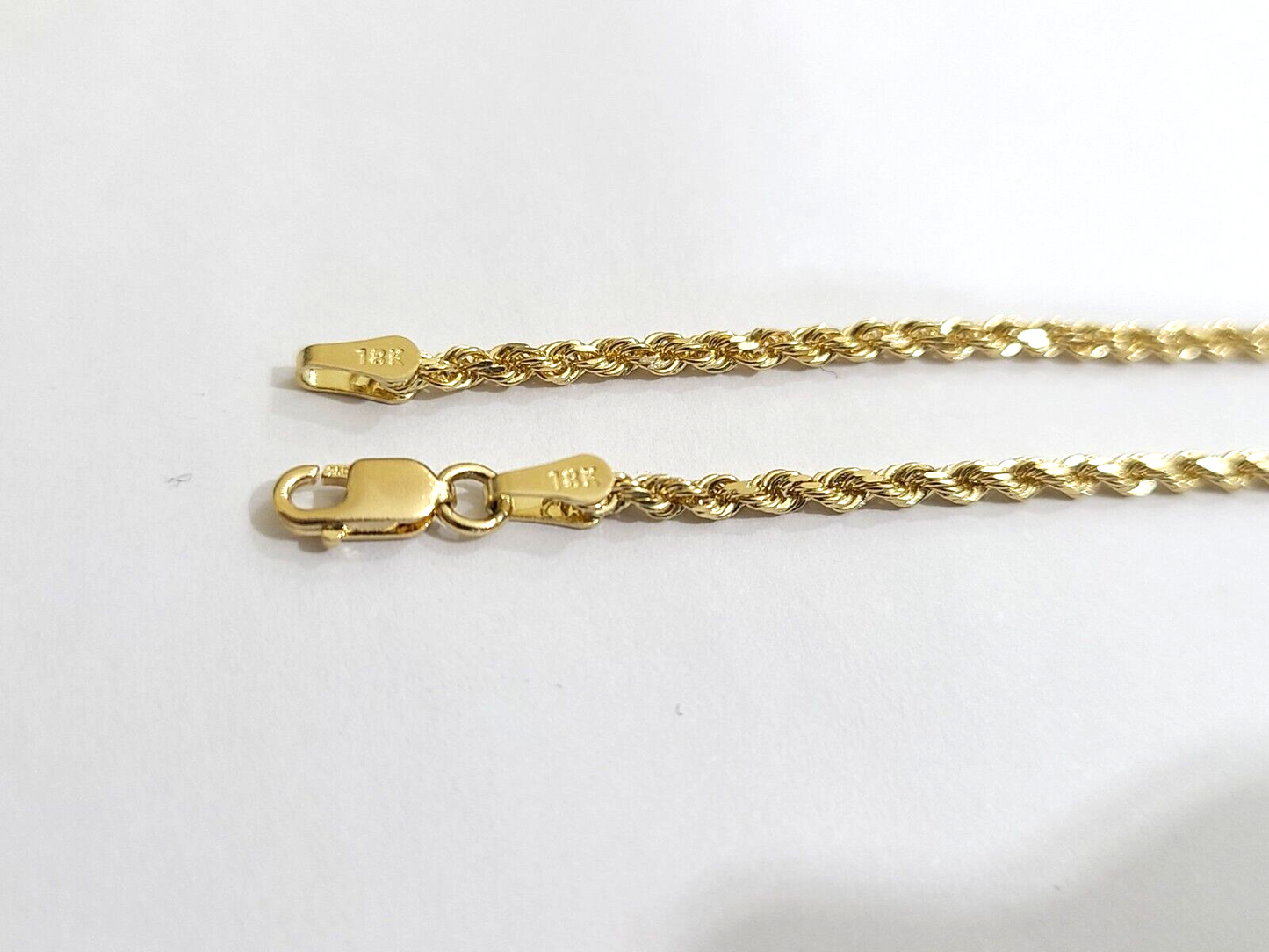 Real 18k Solid Yellow Gold Rope Chain 2mm Diamond Cut 20" Inches Lobster Lock