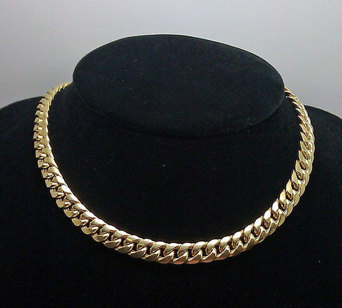REAL 10k Gold Miami Cuban Chain 7mm 17" Inch Necklace Box Lock Choker Women Men