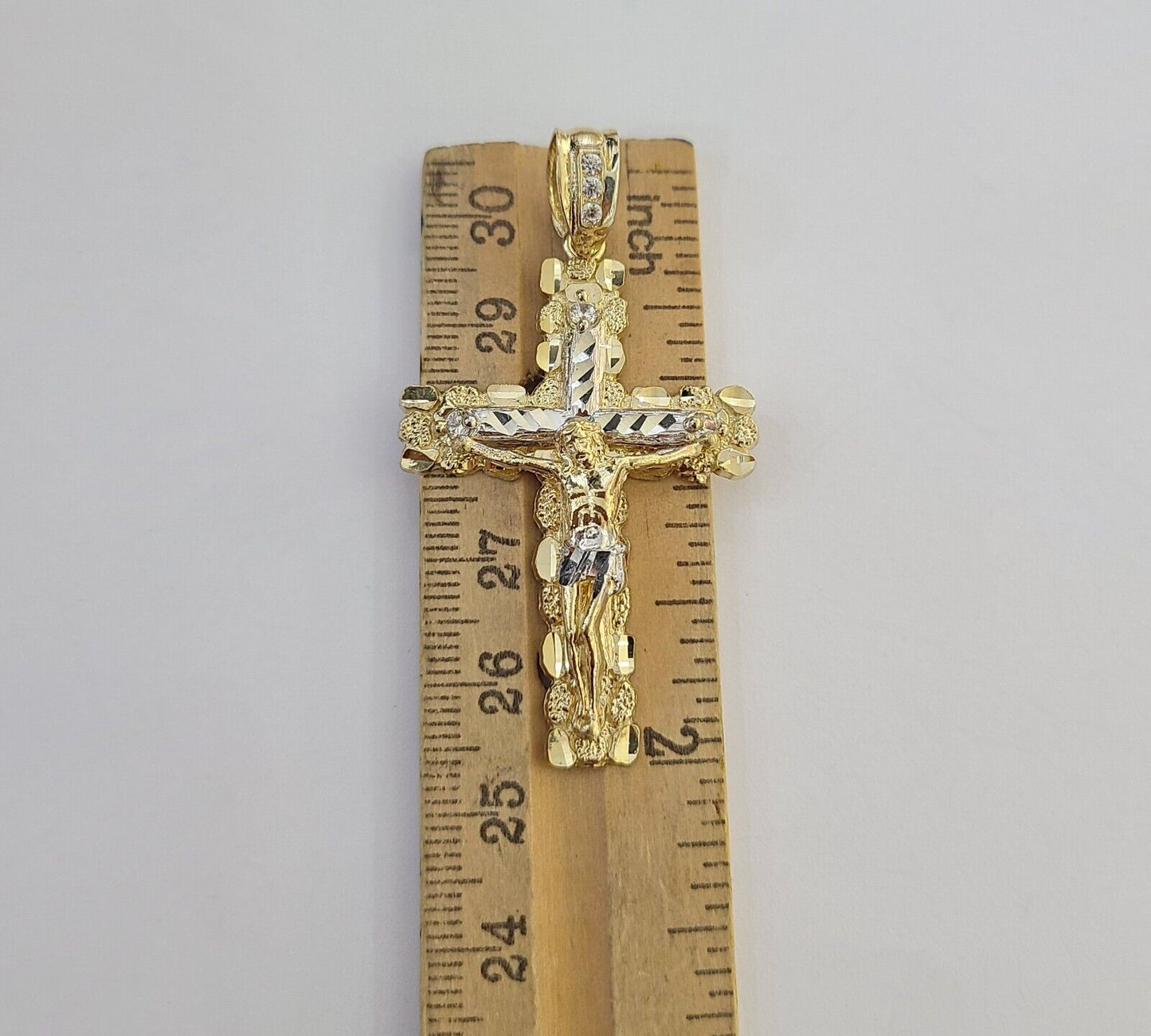 Real 10k Gold Jesus Cross Pendant Charm Crucifix 2 Inch 10kt Yellow Gold For Men