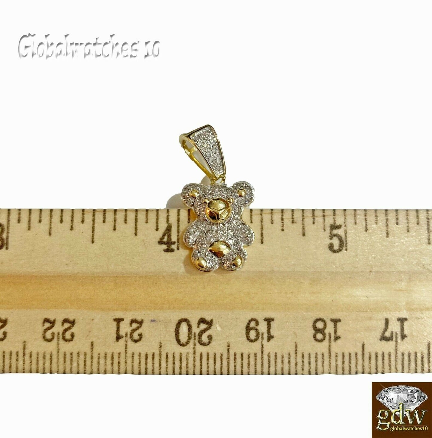 10k Gold Diamond Charm Miami Cuban Chain 20 22 24 26 inch Teddy Bear Charm