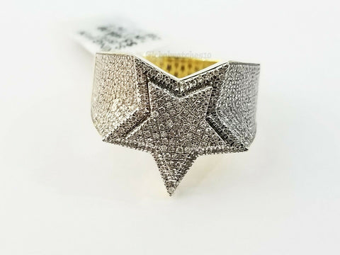 10k Yellow Gold Diamond Ring Double Star Design with Genuine Diamonds for Men