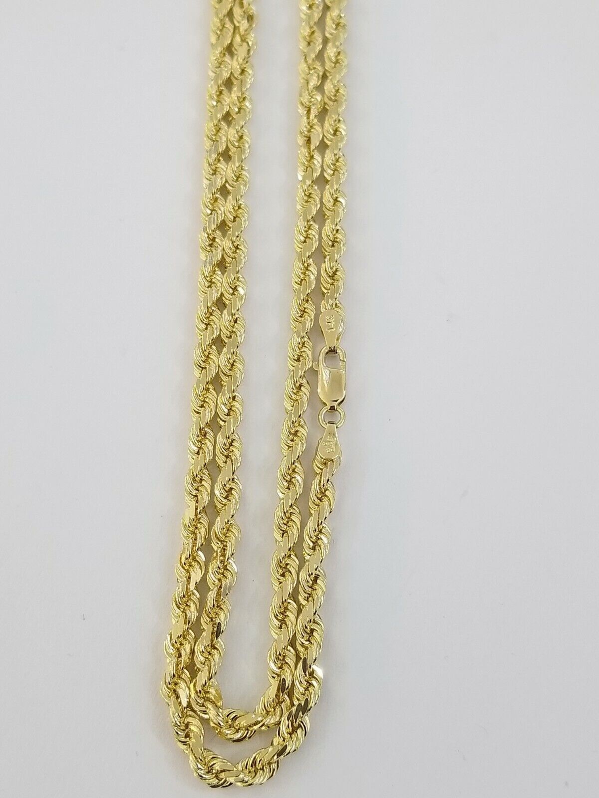 Real 14KT SOLID Yellow Gold 4mm Rope Chain Diamond Cut 20 Inches Real Gold