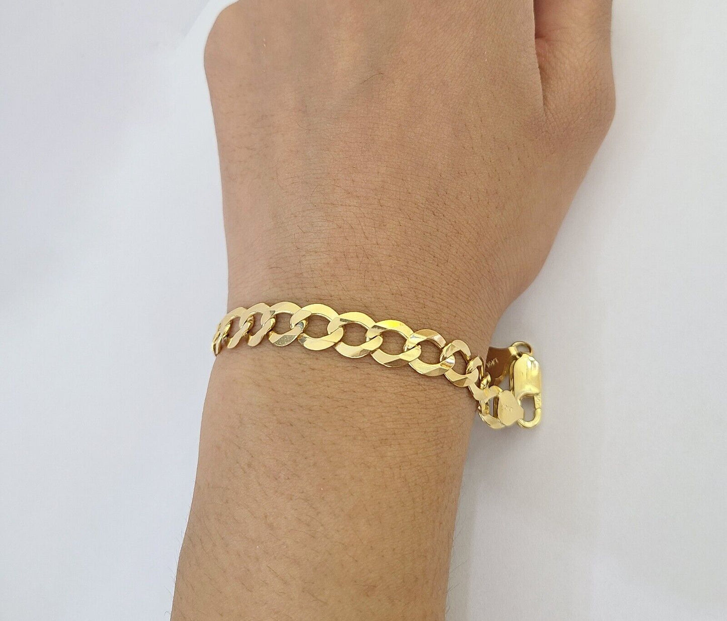 Real Gold Bracelet 10k Gold 8mm Link 8 Inch Men Women Cuban Curb Link