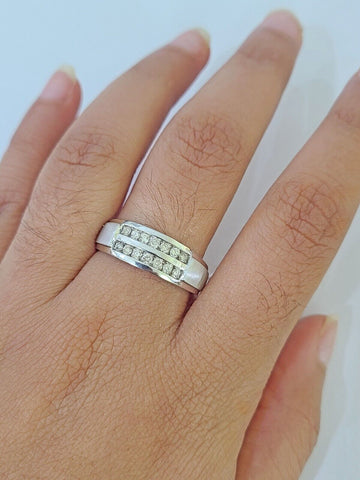 REAL 10k White Gold Diamond Ring Two Row Wedding Engagement Ring Genuine