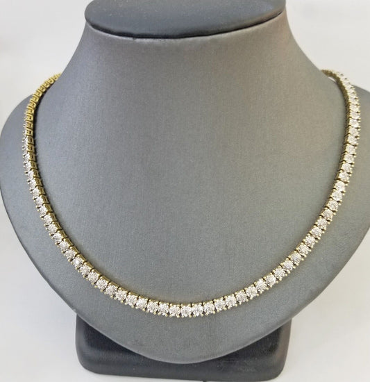 10k Real Yellow Gold Real Diamond Tennis Chain Necklace 2.57CT 22" Inch