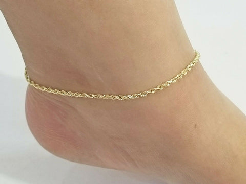 REAL Gold Anklet 10k Yellow Gold 10" Lobster Ankle Bracelet Women 2mm