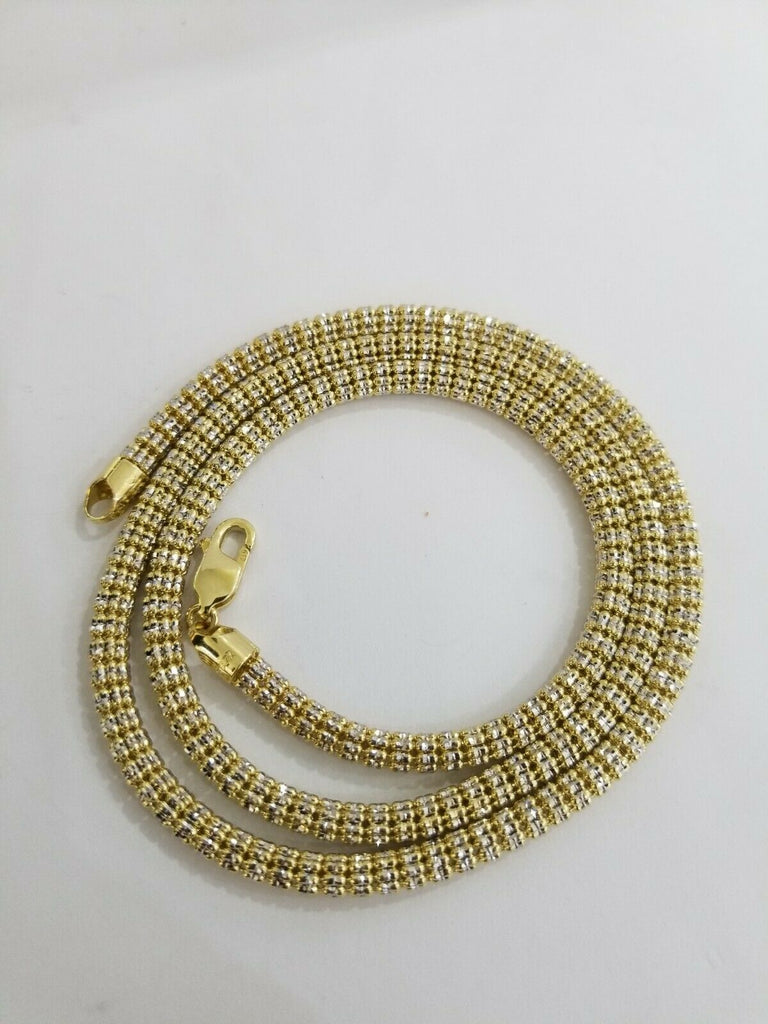10k Yellow Gold Iced Bead Chain Diamond Cut Men Women 24" Necklace 5mm REAL