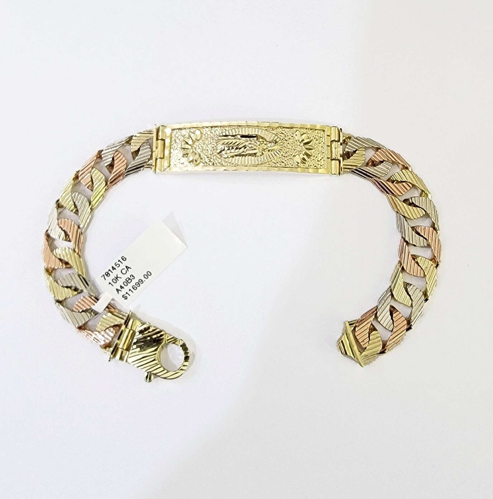 10K Trio Gold ID Bracelet With Miami Cuban Link 11 Mm 8.5" Inches 10kt