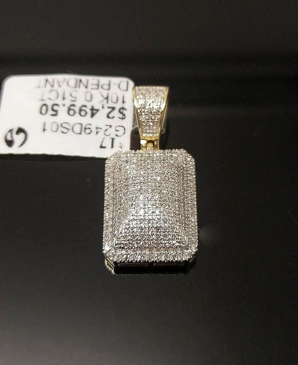 10K Yellow Gold 0.51CT Diamond Dome Charm Pendent With 26" Franco Chain