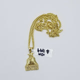 Dollar Bag 10k Gold Charm Pendant With Miami Cuban Chain 3mm  "Every Body EATS"