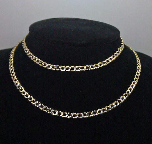 Real 10k Yellow Gold Link Chain With Diamond Cuts 4mm 24 Inches Men's Ladies N