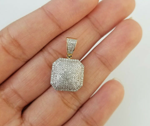 10K Yellow Gold 0.52CT Real Diamond Pillow Charm 1"Inch Square 3D Dome Pendent