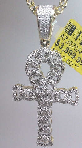 Real 10K Yellow Gold Diamond Ankh Pendant Cross Special Custom Order Cross Charm
