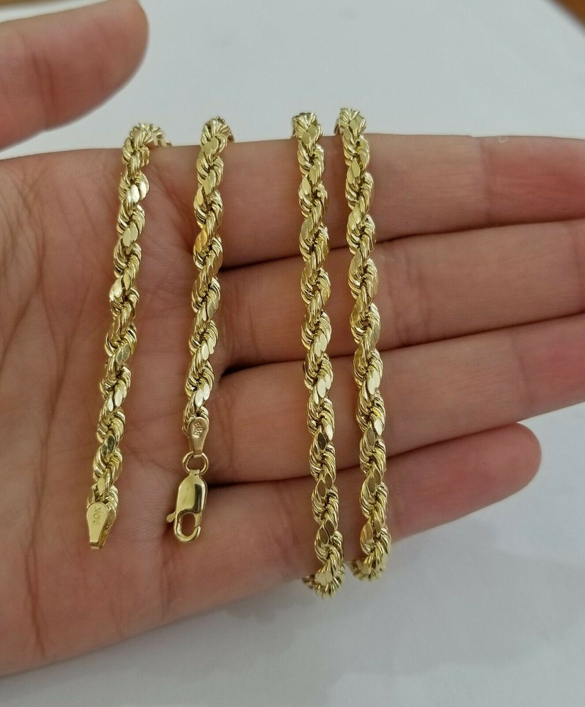 10k Yellow Gold Rope Chain Diamond Cuts 4mm 28 Inch Necklace Real 10KT Gold mens