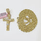 14k Yellow Gold Rope Chain & Jesus Nugget Cross Charm SET 3mm 16 Inches Necklace