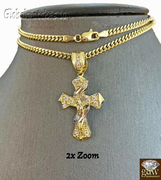 10k Gold Men Cross  Miami Cuban Chain 20 22 24 26 Inch Real