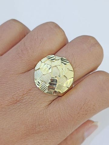 10k yellow Gold Circular Nugget Men Ring Real