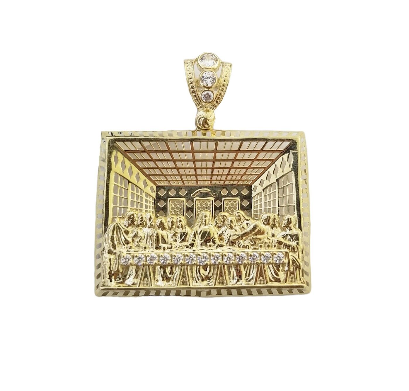 Real 10K Yellow Gold Last Supper Pendent Square Charm 1" Inch