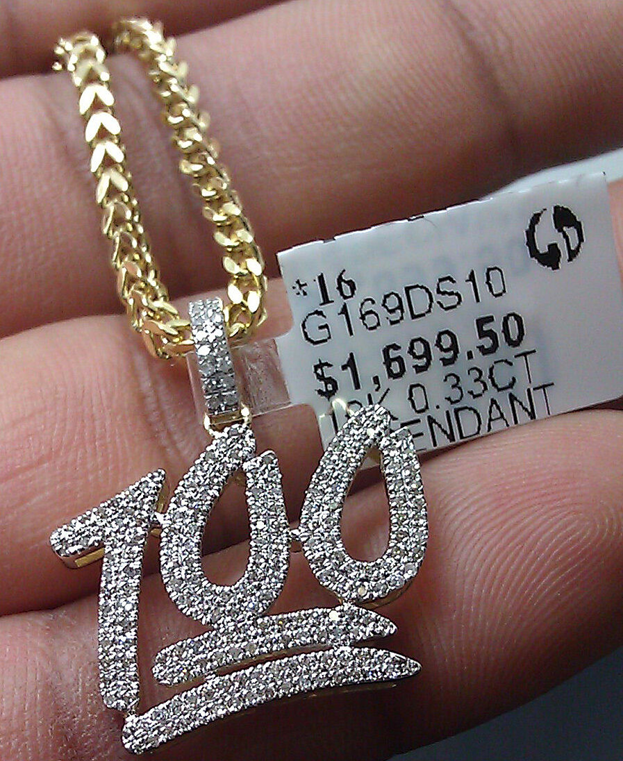 Real 10K Yellow Gold 100 Emoji Diamond Charm 10k Franco Gold Chain 22"